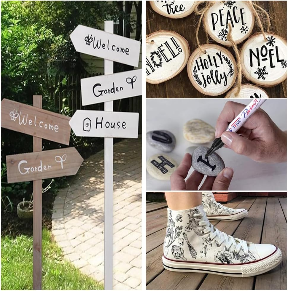 TFIVE Permanent Paint Marker Pens - 2 Pack Black & White Oil Based Marker Pen, Medium Tip, Waterproof & Quick Dry, for Office, Art, Rock Painting, Ceramic, Glass, Wood, Plastic, Metal, Canvas