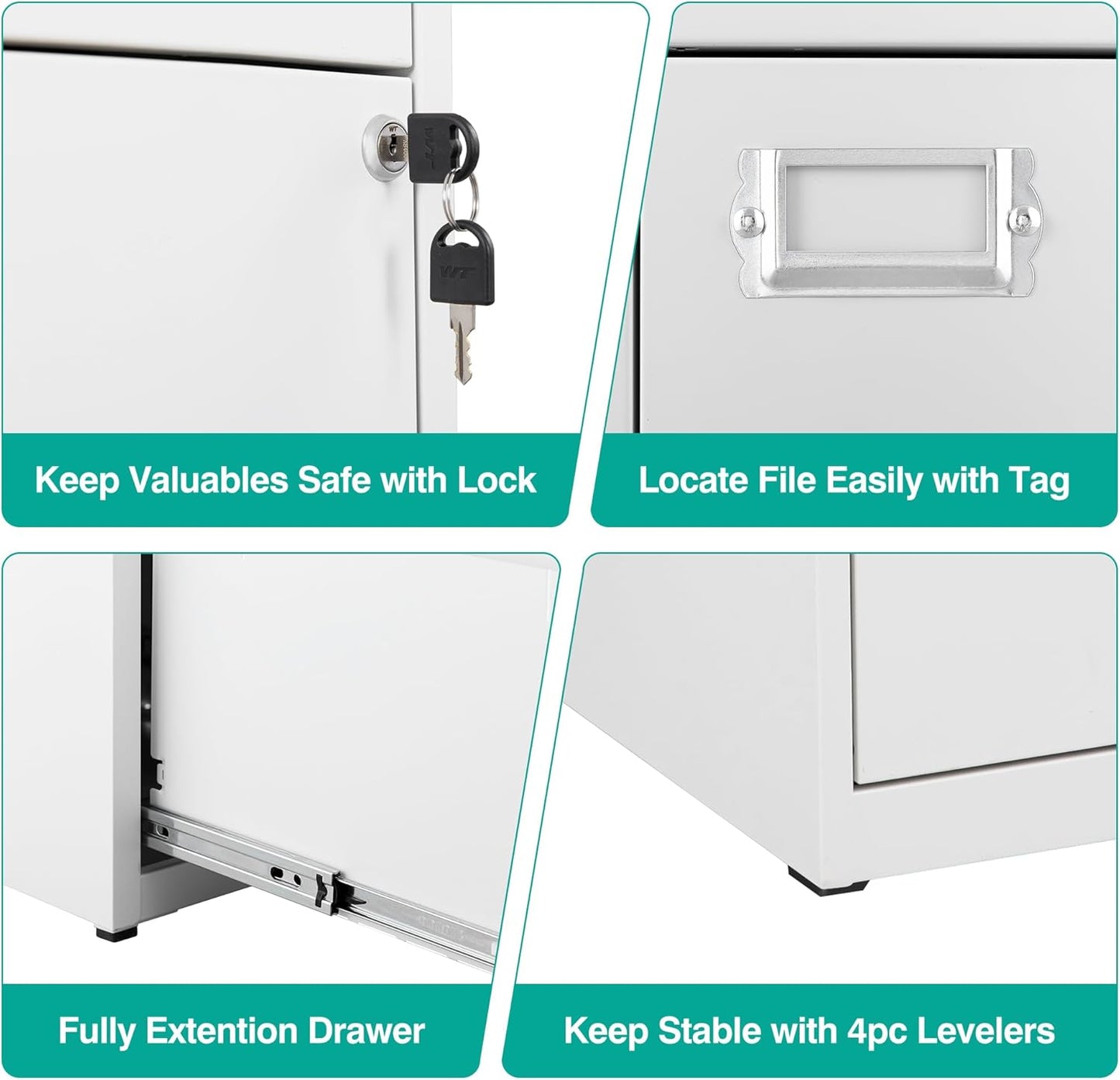 SISESOL 2 Drawer File Cabinet with Lock and Tag,Narrow Two Drawer Filing Cabinet,Vertical Metal File Cabinets,White Small Filing Cabinets for Home Office Fit Letter/A4/Legal Size File,Easy Assembly