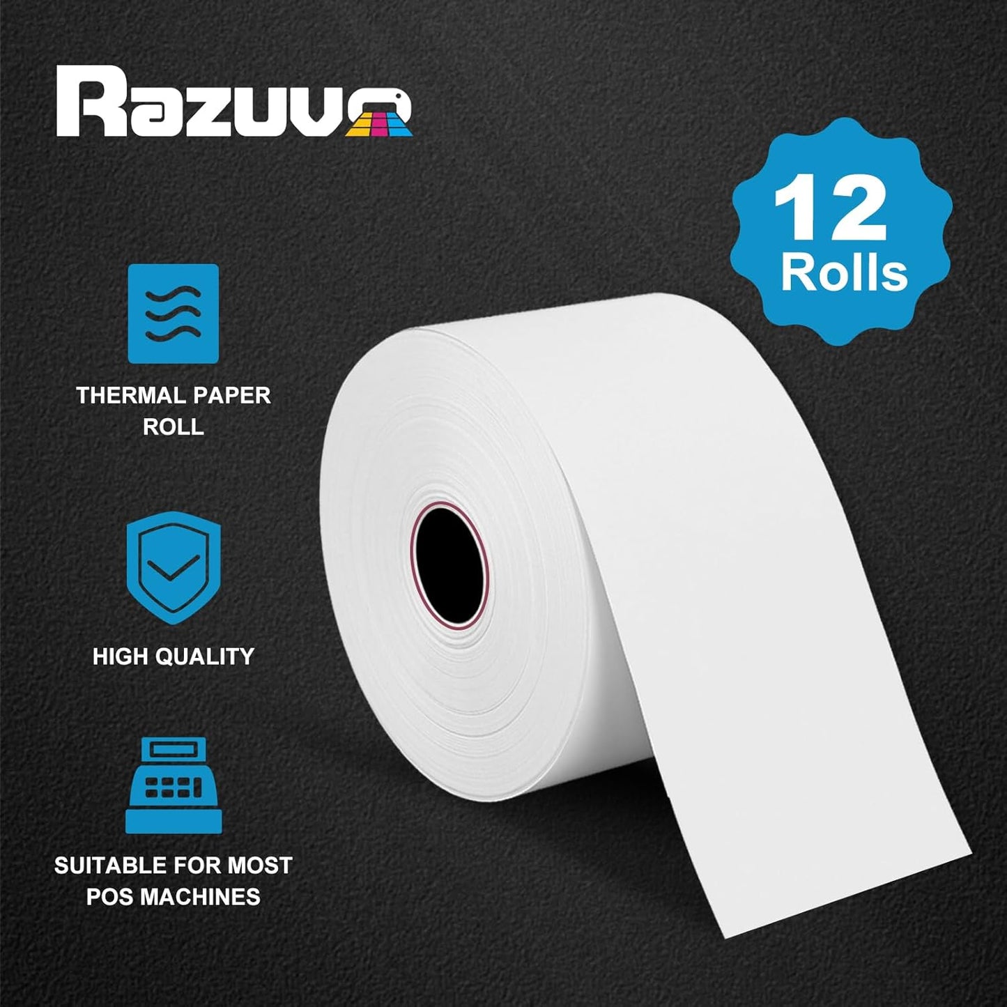 Thermal Paper Rolls BPA-Free - 2 5/16 x 400 for Credit Card Receipts, Smooth Printing, No Jams, 12-Pack