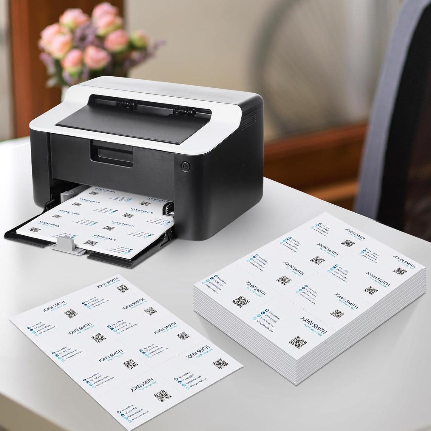 Lincia 200 Sheets 8-1/2" x 11" Blank Perforated Business Cards 8 up Per Page Thickness of 180 GSM Compatible with Laser Ink Jet Printer White Perforated Paper Cardstock (1600 Cards - 100# Tag)