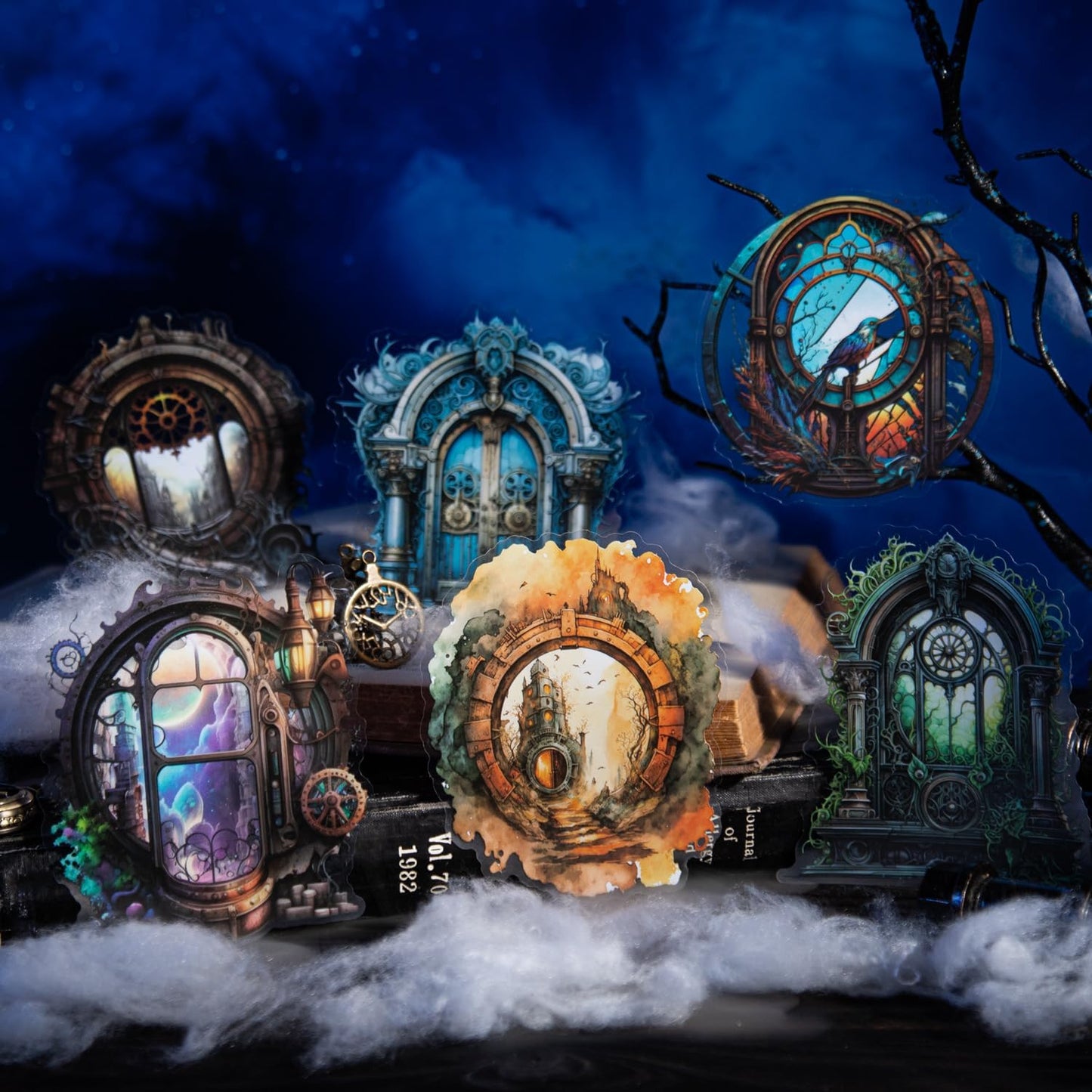 Large Window PET Sticker Set, 60PCS Punk Ephemera for Scrapbooking, Journaling, Crafting, DIY Projects, and Art Supplies