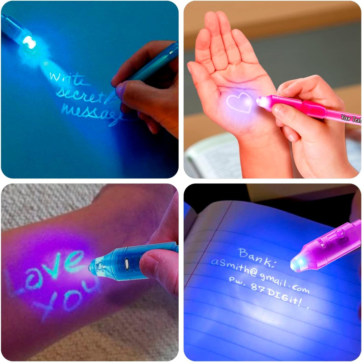 Personalized Invisible Disappearing Ink Pen Marker, Custom Secret Spy Message Writer with UV Light, Fun Activity for Kids Party Favors Gifts and Stock Stuffers, 12 Pack, Purple