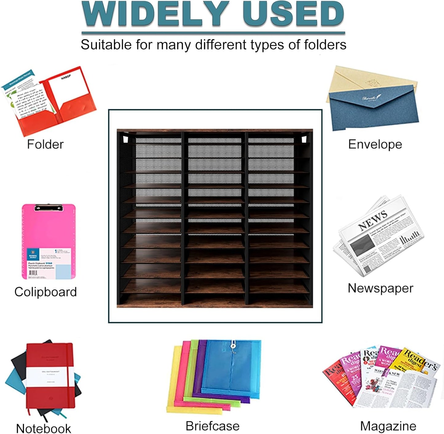 PAG Mass Mail Sorter - Adjustable Mail Holder, Countertop Literature Organizer, Student Mailbox for Classroom, Desktop Bill Paper Organizer for Office Home School, 36 Compartments, Brown