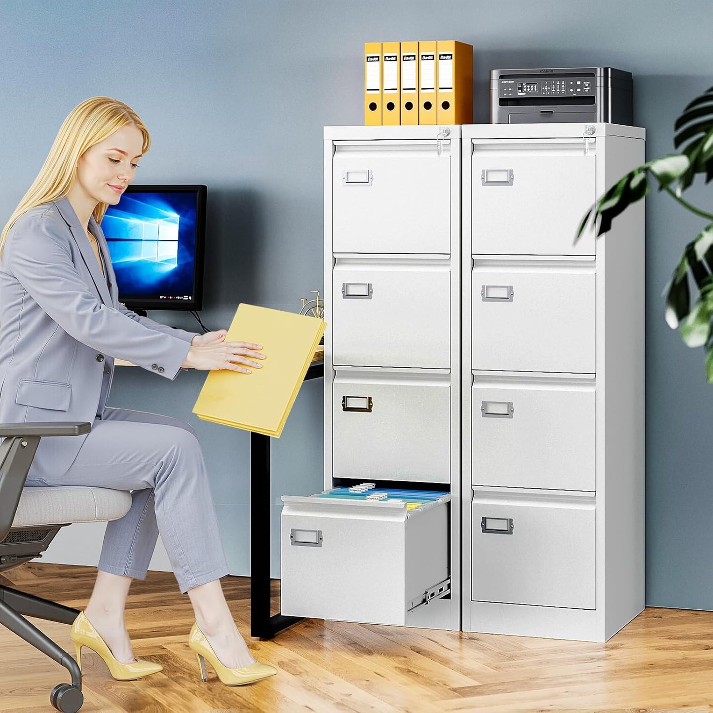 4 Drawer File Cabinet with Lock, Metal Filing Cabinets for Home Office, Vertical Black Locking File Caninet, Steel Narrow Four Drawer File Cabnet for Letter/Legal / A4 / B4- Assembly Required