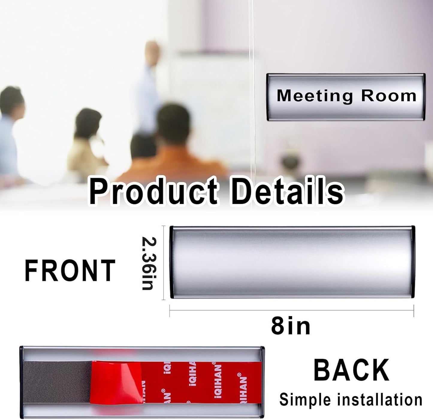 Set of 5 - Nameplate Holder for Wall Mount, 2.36'' x 8'' Curved Office Business Door Sign Holder-Silver