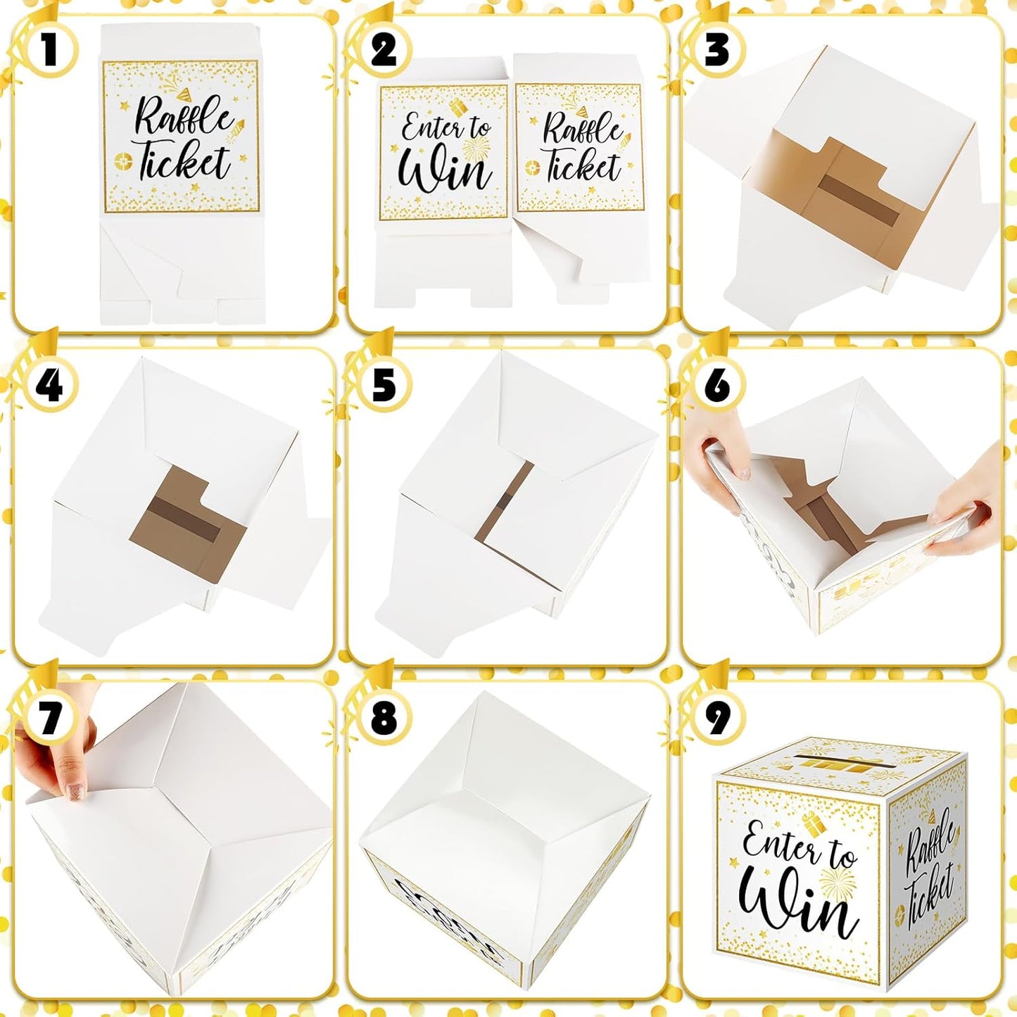 Colarr Raffle Box Gold Brass Donation Box Ballot Safe Suggestion with Raffle Tickets Cards Ballot with Slot Collection Voting Bowl Holder Gifts (3 Pack)