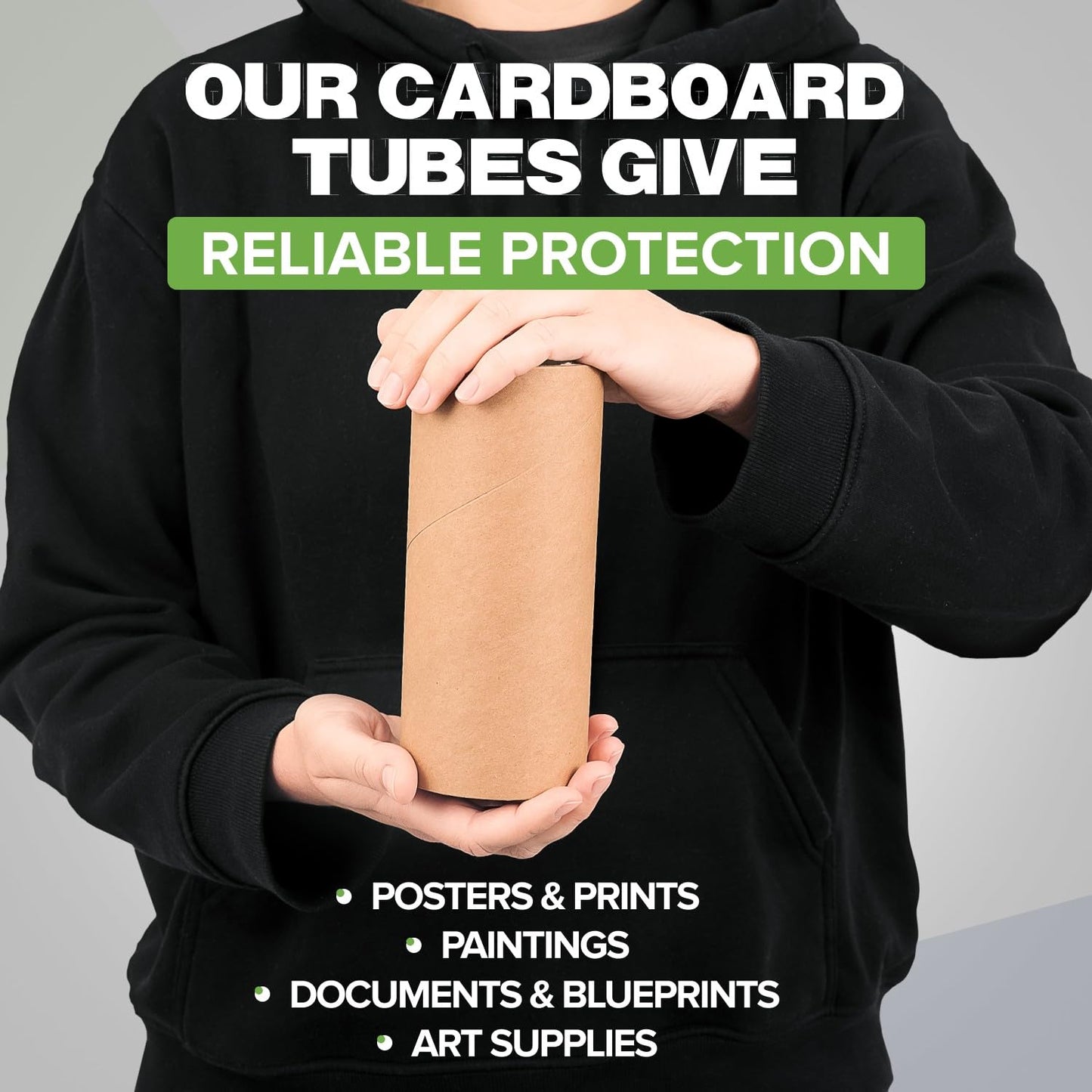 3" x 12" Reinforced Kraft Paper Mailing Tubes, Pack of 4 Tubes with 2 Caps Each – USPS Approved Poster Tube – Made in USA Cardboard Tube for Shipping and Storing Posters, Prints, Artwork, or Documents