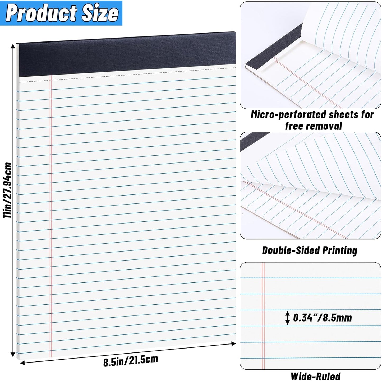 48 Pack Legal Pads Bulk,8.5 x 11 Inch White Notepad, Note Pads College Ruled Perforated Memo Pad for Work Study Daily Note Taking List, Lined Writing Pads Memo Refills Notepads for Office Home School