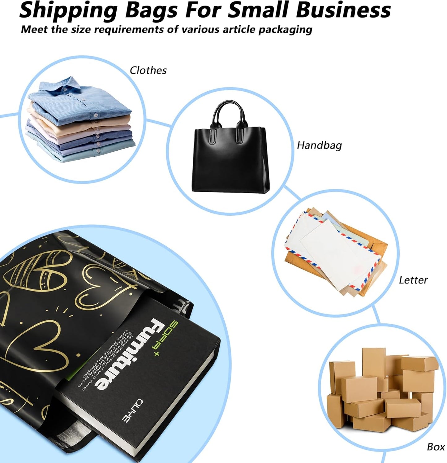 Poly Mailers 10x13 Inch 100 Pcs, Heart printed Thank You Shipping Bags with 2.4mil Thickness, Waterproof Mailing Envelopes, Strong Self-sealing Adhesive Poly Bags for Shipping