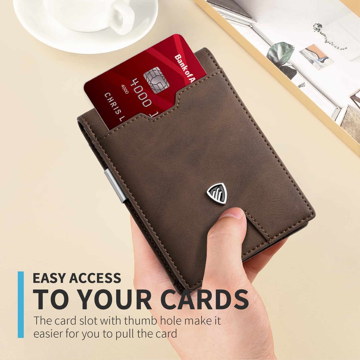 RUNBOX Mens Slim Wallet with Money Clip RFID Blocking Bifold Credit Card Holder for Men with Gift Box