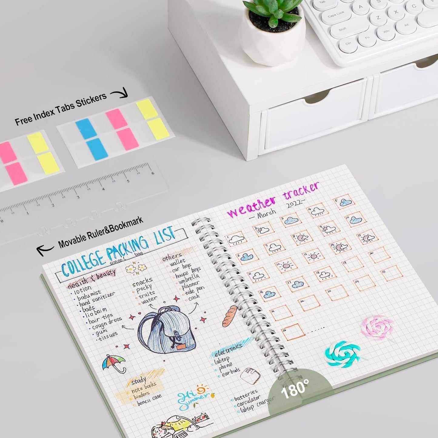 AHGXG Graph Paper Notebook - Spiral Notebook Journal 160 Pages, A5 Graph Notebook 5.7" x 8.3", 100 gsm Thick Grid Paper, Waterproof Plastic Cover, for School Writing Engineering Math, Sage Green