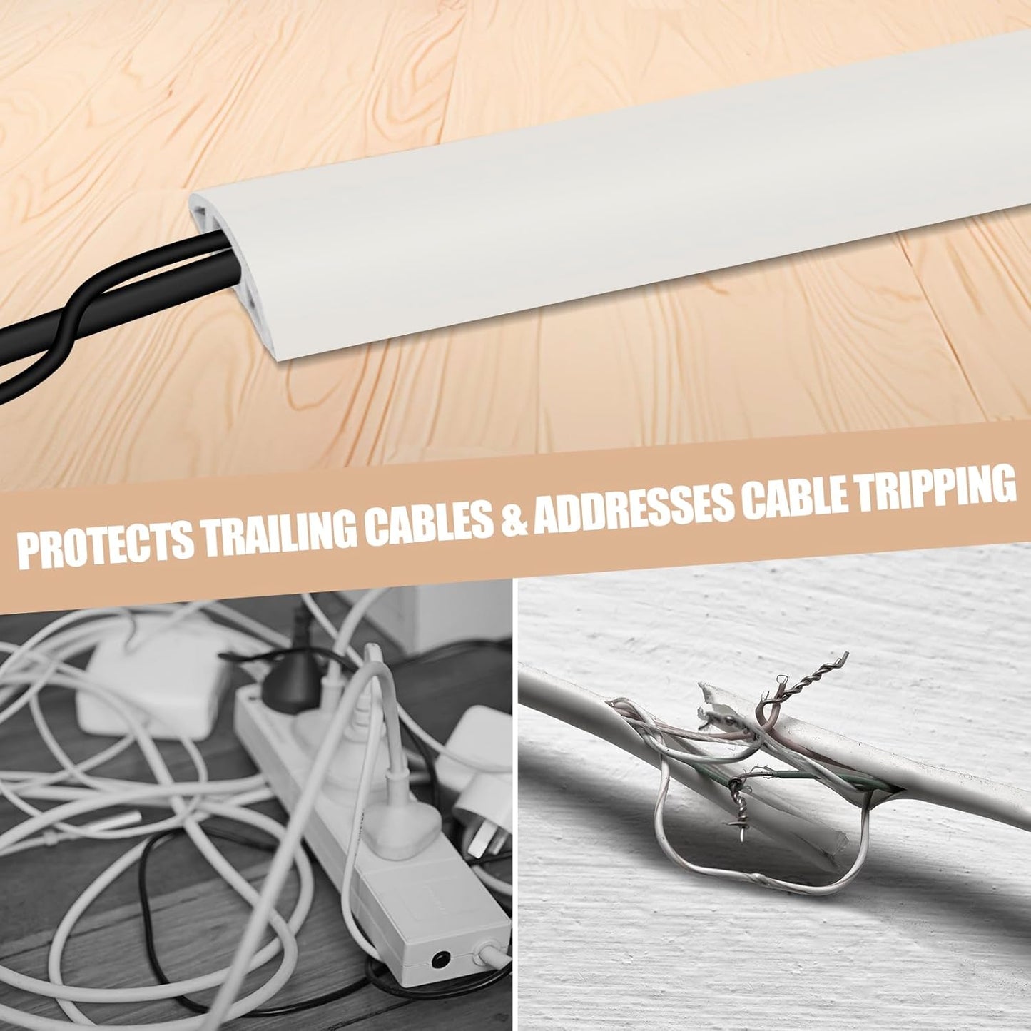 Floor Cord Cover Cable Cavity Self Adhesive Cord Hider Floor 10FT Floor Cable Management Power Cord Protector Floor Electric Cord Covers for Offices, Gym, Exhibitions (Beige, 1.18" x 10')