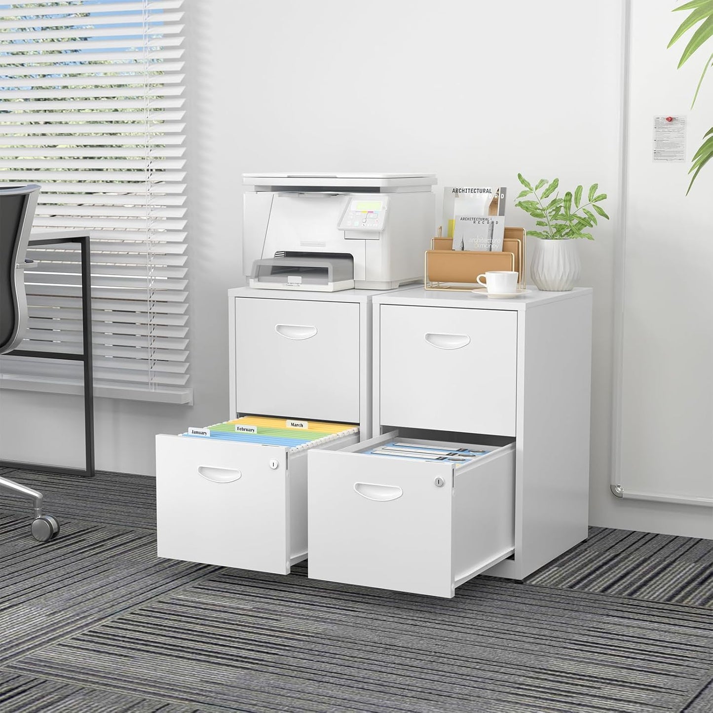 2 Drawer File Cabinet with Lock,White Metal Office Drawers Filing Cabinets for Home Office, Two Drawer Under Desk File Cabinet for Hanging Letter,Easy Assemble