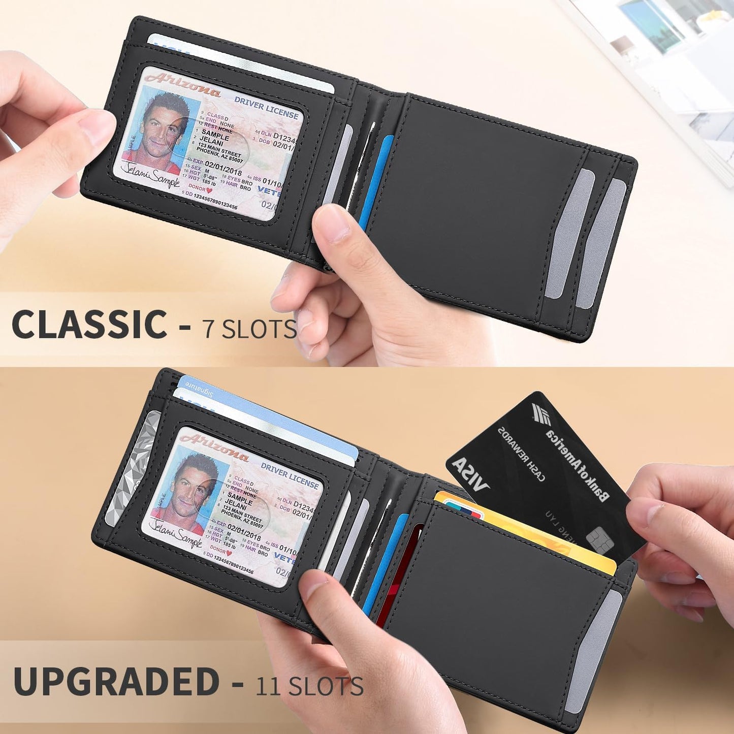 Slim Money Clip Wallets for Men RFID Blocking 11 Card Holder Minimalist Small Thin Carbon Leather Bifold Mens Front Pocket Wallet Gift Box