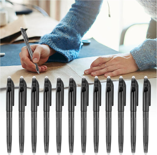12pcs Heat Erasable Pens for Fabric Marking Pens Fabrics Markers for Quilting Sewing DIY Dressmaking Tailors Chalk (Black)
