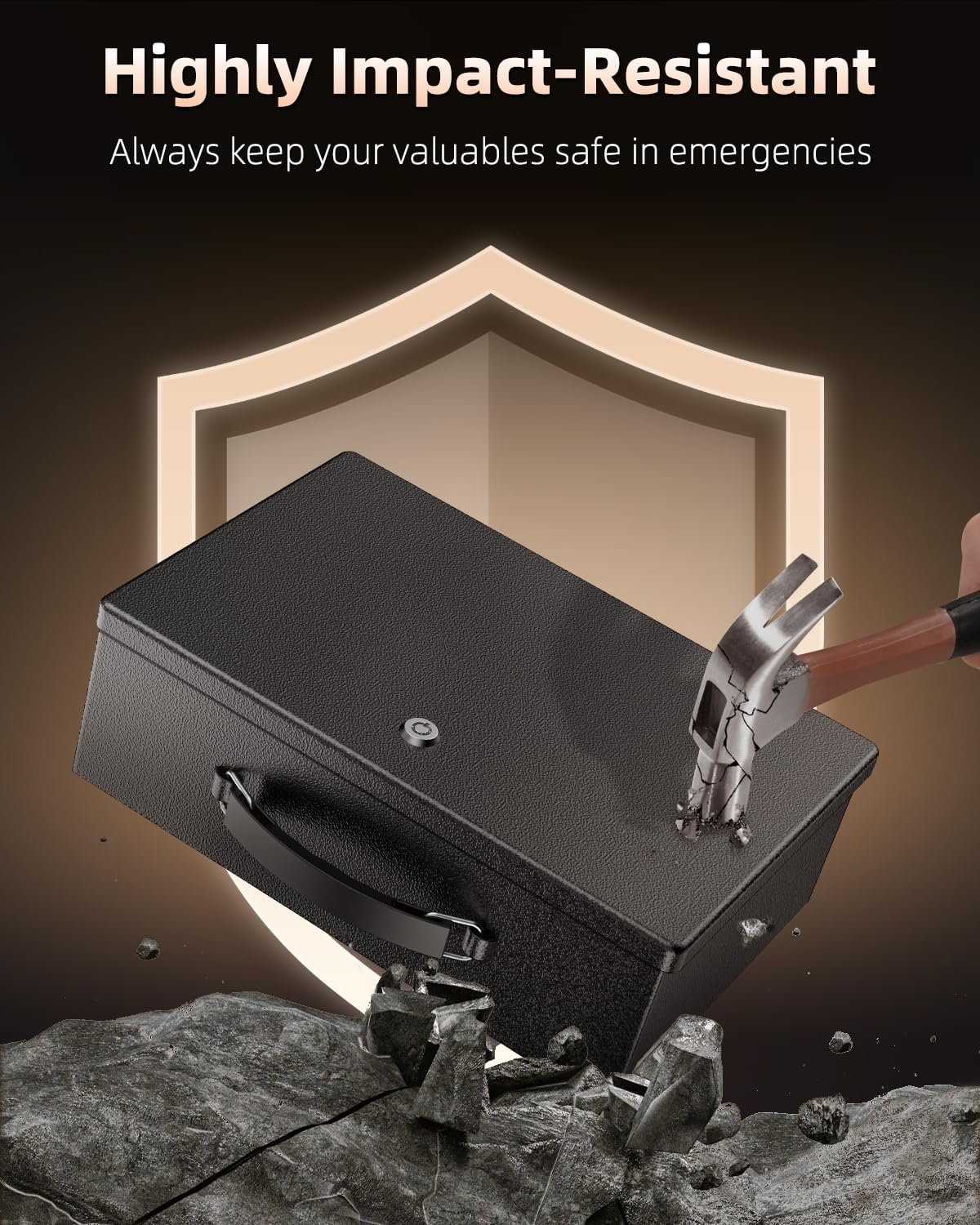 Uniclife Fireproof Document Box with Key Lock & Handle, 12.7" x 8.5" x 4.1" (NOT Fit A4 Paper), Medium Lock Box, Water-Resistant Safe Box for Valuables, Passports & Cash, Portable Security Metal Chest