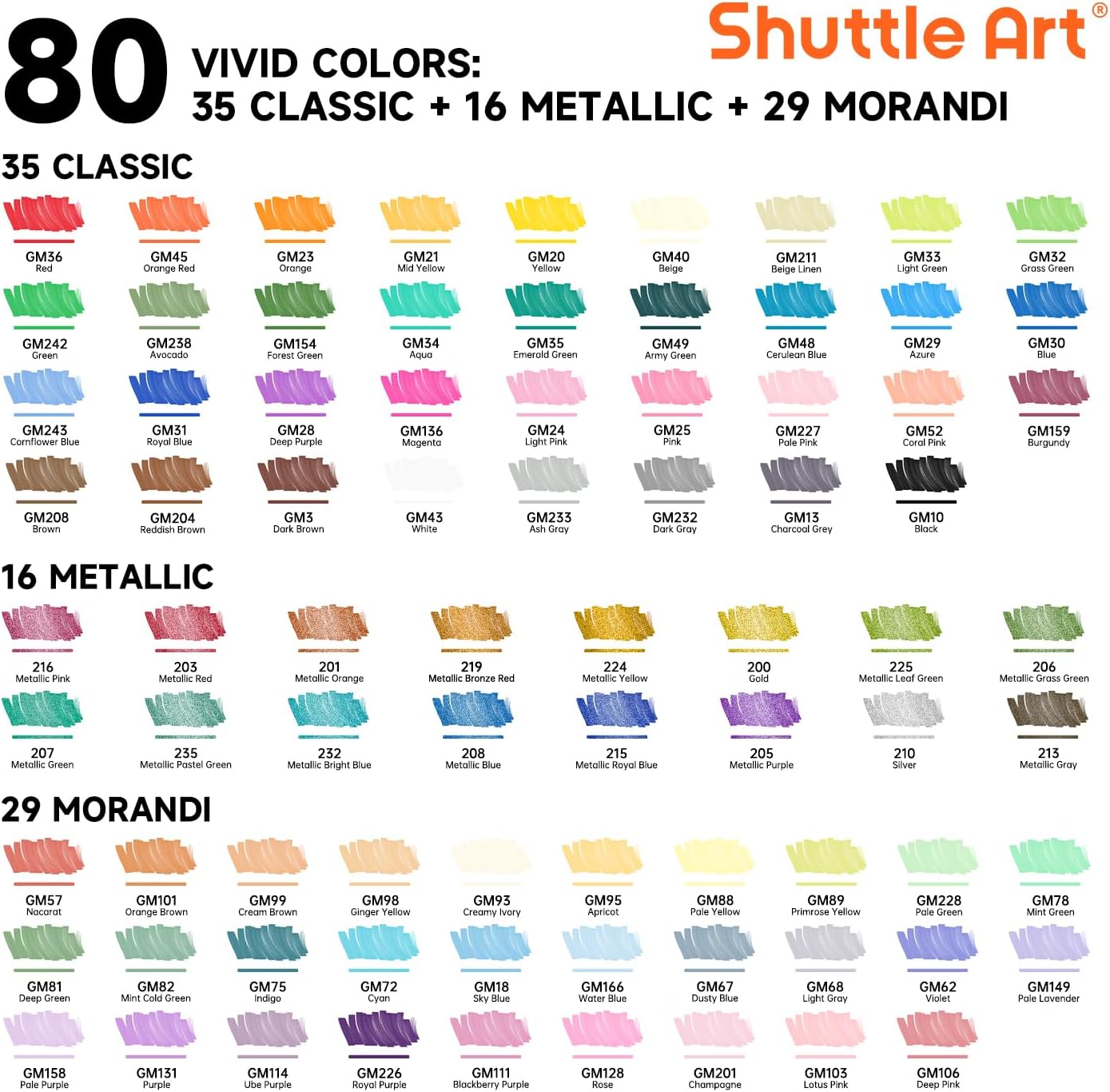 Shuttle Art 80 Colors Dual Tip Acrylic Paint Markers, Brush Tip and Fine Tip Acrylic Paint Pens for Rock Painting, Ceramic, Wood, Canvas, Plastic, Glass, Stone, Calligraphy, Card Making, DIY Crafts