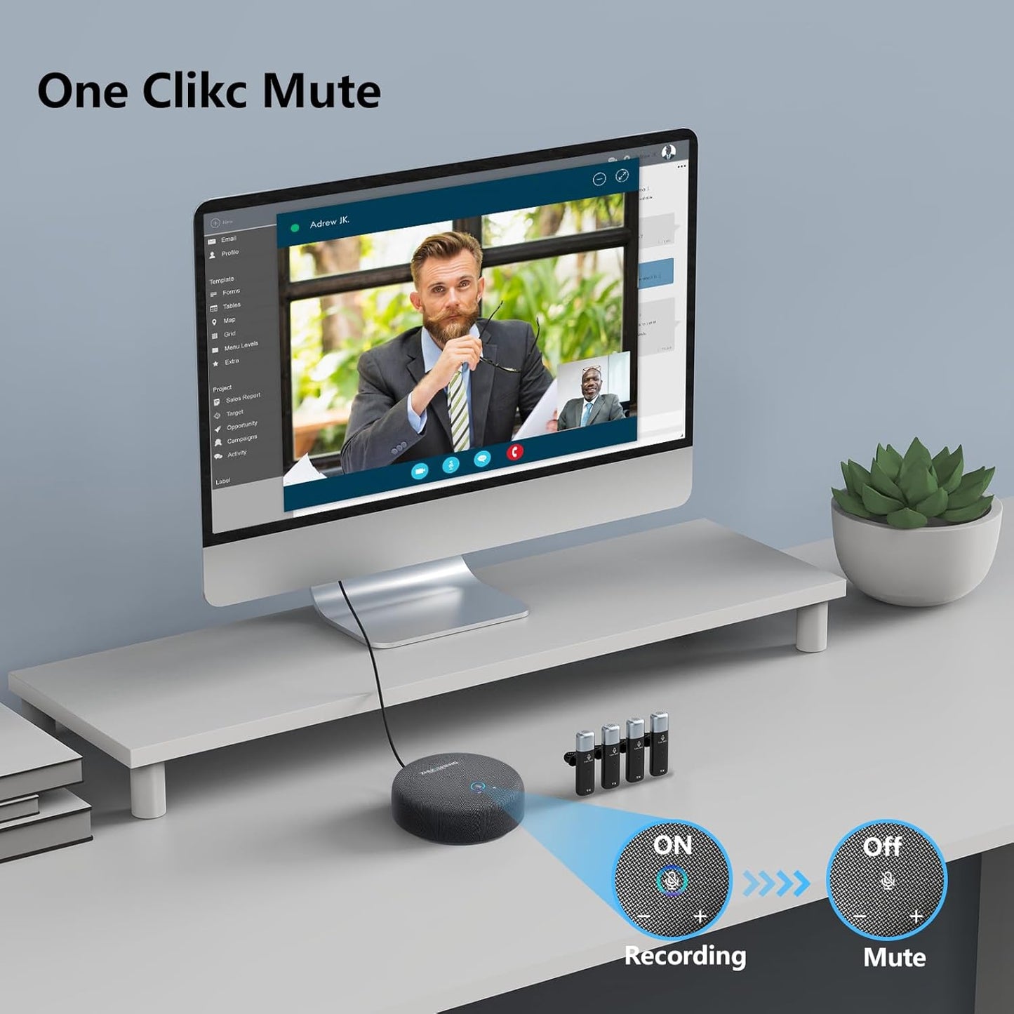 Conference Speaker and Microphone, USB Speakerphone w/Muteable/65ft Wireless Distance/360° Pickup & Noise Cancellation Conference Room Omnidirectional Microphone for Home Office