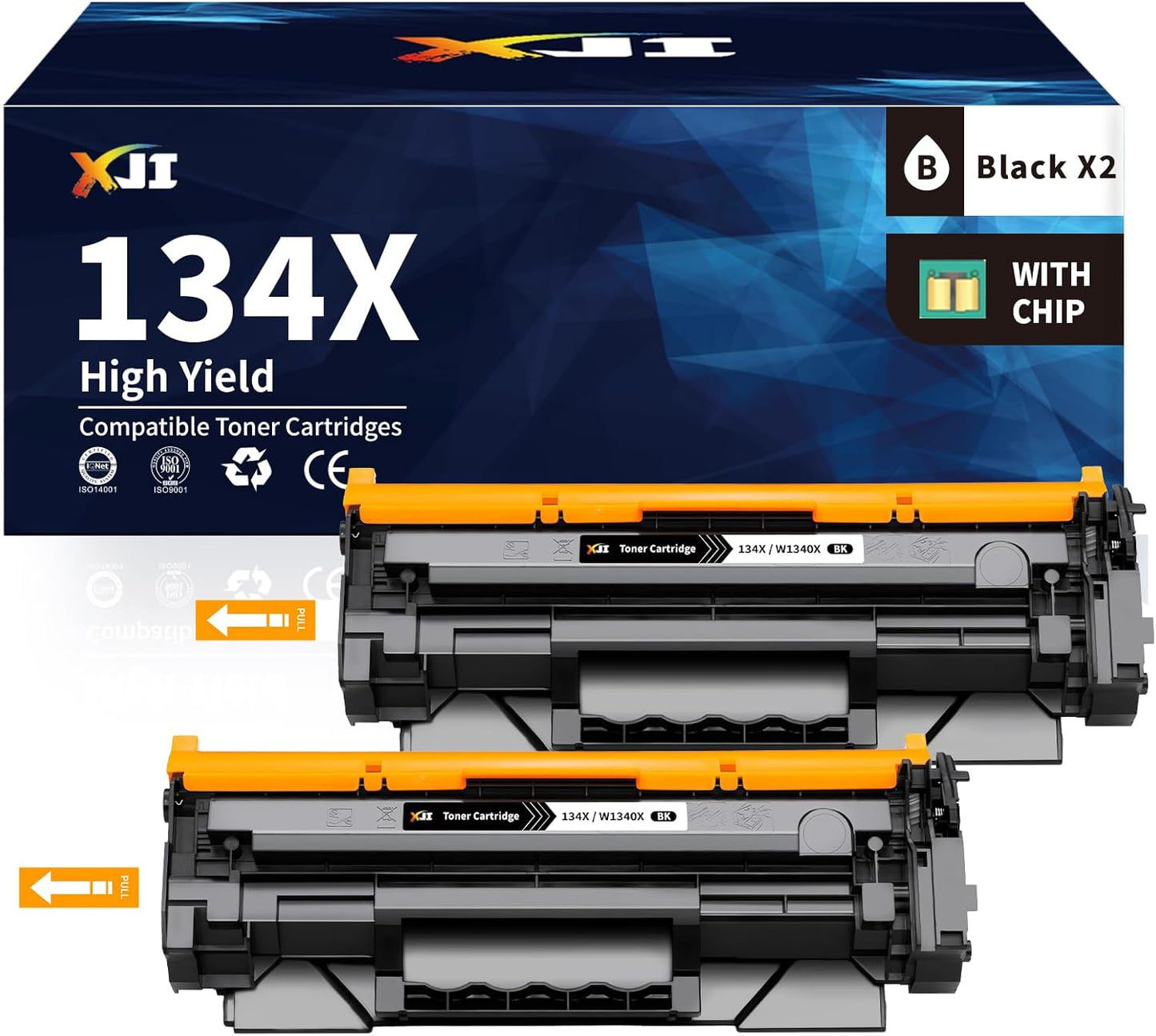 XJI 134X(with Chip) 2 Pack High Yield Compatible Toner Cartridges Replacement for HP 134 X A W1340X 134A W1340A, for Laser Jet M209dw MFP M234dw M234sdn M234sdw Printer Ink Black