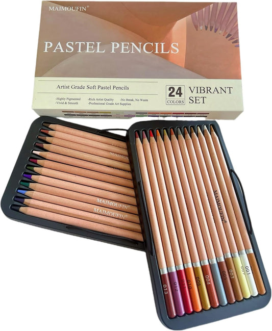 Soft Pastel Pencils 24 Colors Vibrant Drawing Pencil Set Professional Grade Pastels Art Supplies for Drawing Sketching Coloring (Brown)