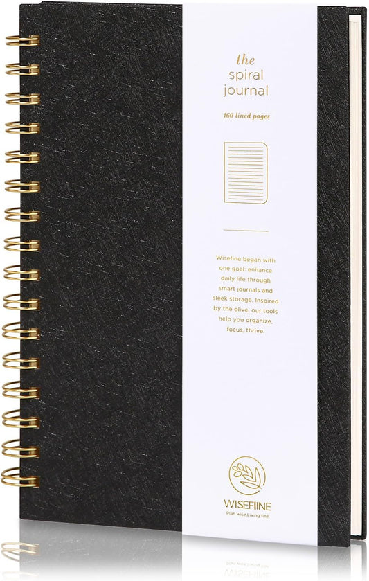Spiral Journal Notebook with 160 Lined Pages – Hardcover Writing Journal with Gold Twin-Wire Binding, A5 College Ruled Notebooks for Work, School, Travel, Diary, Gift for Women & Men Black