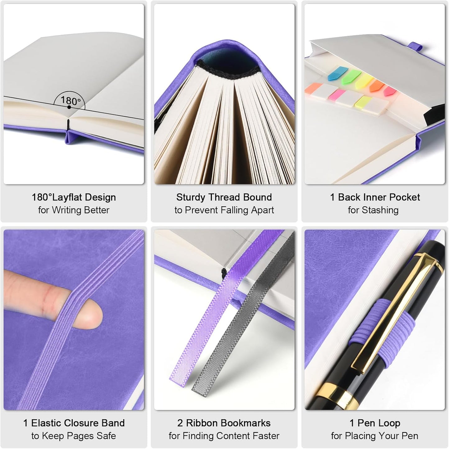 Lined Notebook Journal for Women Men, Large A4 College Ruled Notebook, 312 Numbered Pages Notebooks for Work, 100gsm Paper Daily Journal, Hardcover Vegan Leather Journals for Writing Office, Purple