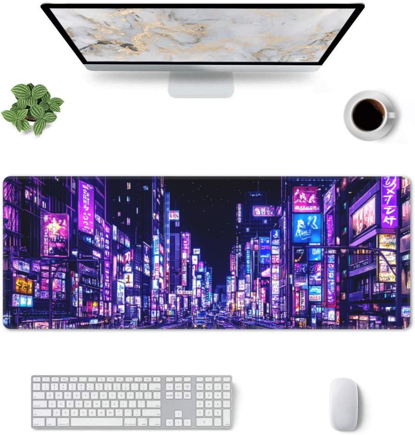 City Mouse Pad 31.5 X 11.8 Inch Big Desk Rubber Base Stitched Edges Keyboard Pad XXL Mouse Mat for Home Game and Office