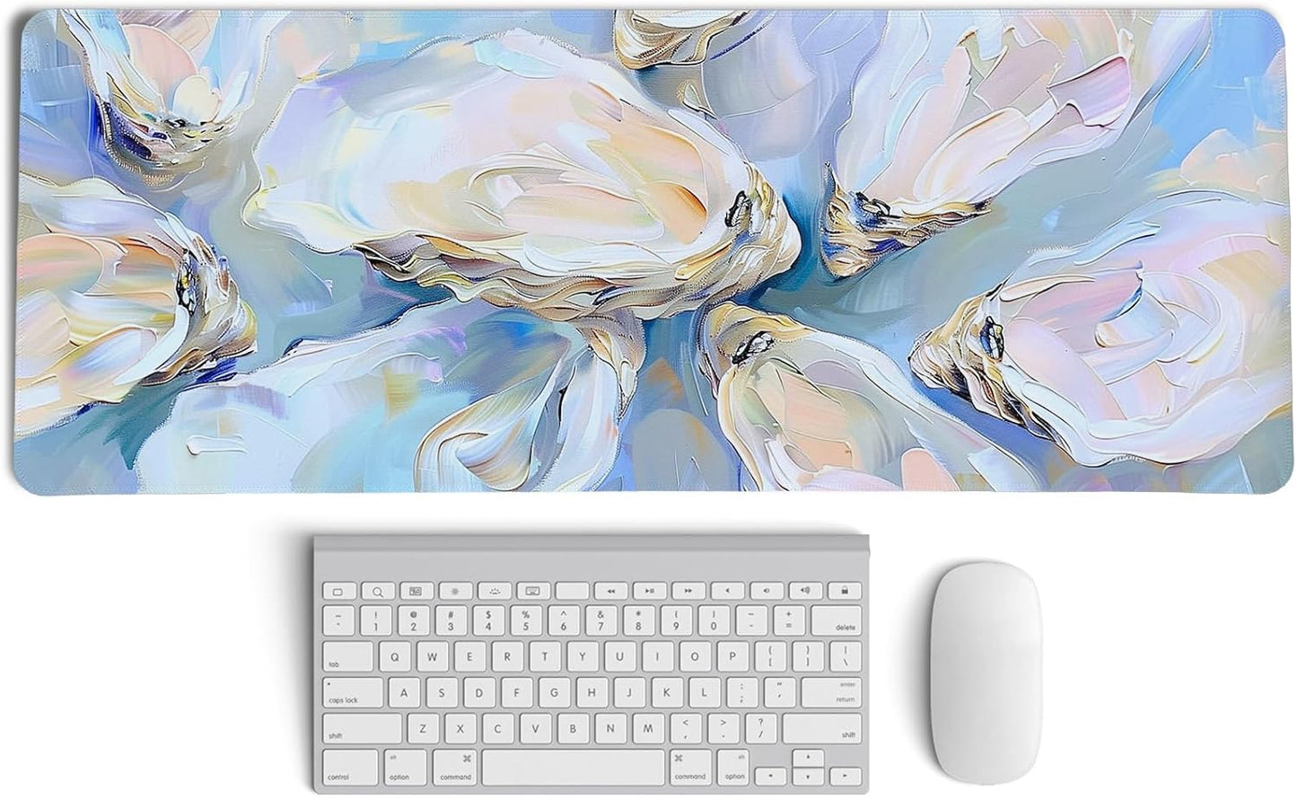 Blue Ocean Coastal Art Mouse Pad,Colorful Beachy Seashell Mouse Pad,XL Large Oyster Abstract Art Desk Mat,Girly Laptop Desk Mat,31.5x11.8 Inch