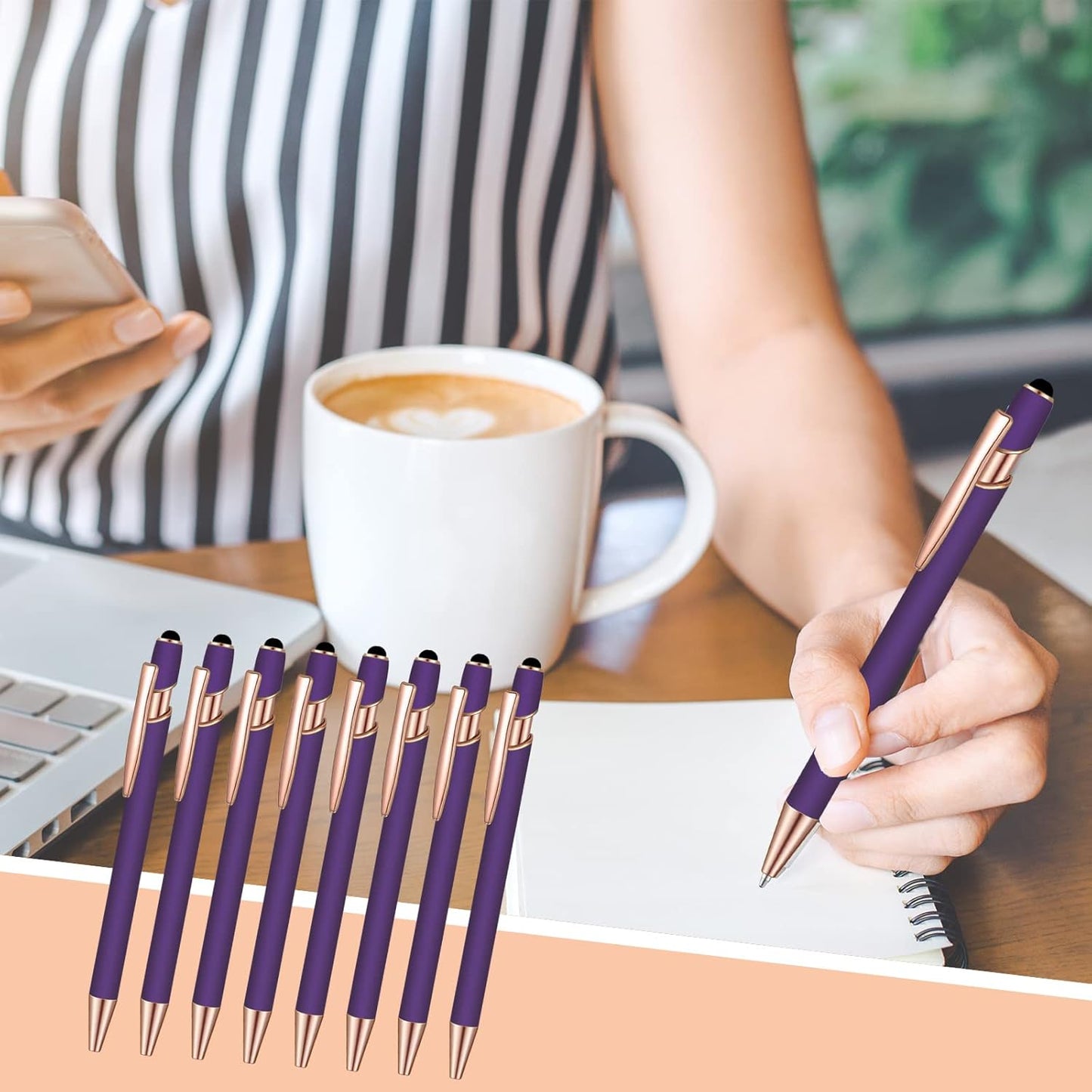 8 Pcs Blue Ink Ballpoint Pen with Stylus Tip 2 in 1 Stylus Ballpoint Pen Metal Pens Stylus Pen for Touch Screens School Office Coworkers (Purple Rose Gold)