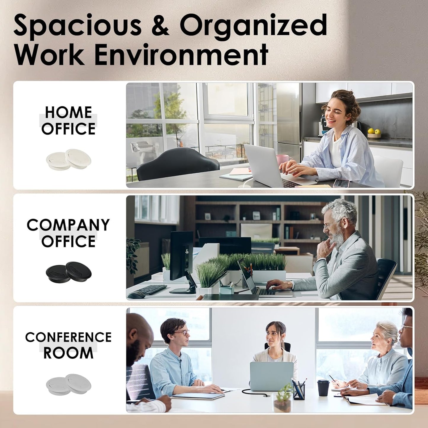 Desk Grommet 2 Inch (50 mm) 12 Pieces, Desk Hole Cover for Cables, Desk Wire Hole Insert, 2" Desk Hole Grommet, Cable Grommet, Desk Cord Hole Cover, Desk Cable Hole Cover with Hole Saw - Black