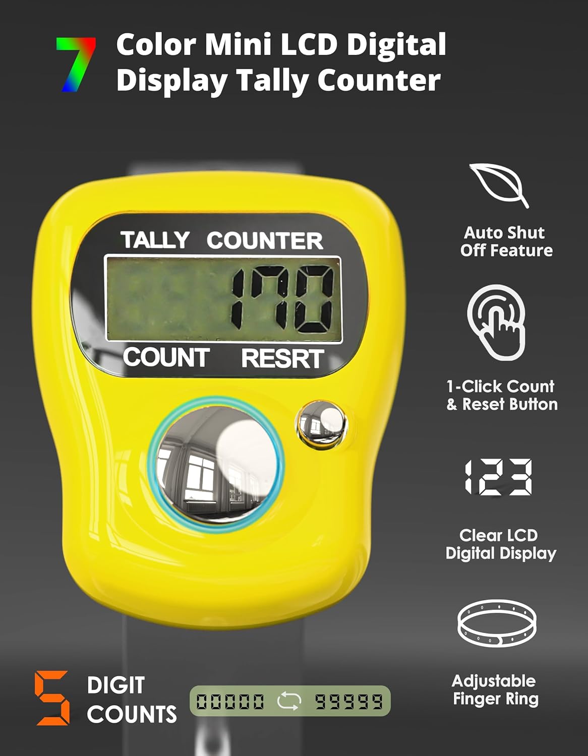 KTRIO Electronic Finger Counter, Mini LCD Digital Display Tally Counter 5-Digit Number Count Clicker, Counters Clickers for Knitting, Crochet, Coaching, Lap, Golf, Toddler & Fidget