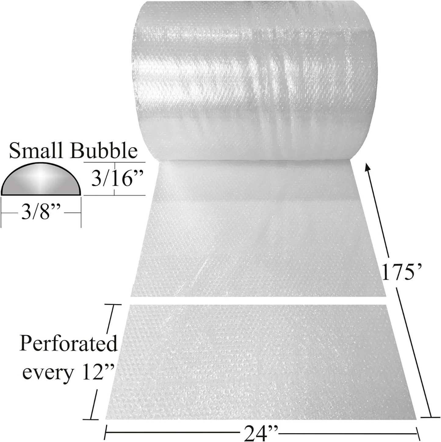 Uboxes Bubble Roll 24 Wide x 175 ft Small Bubbles 3/16 Perforated Every 12, Clear, BUBBSMA24175