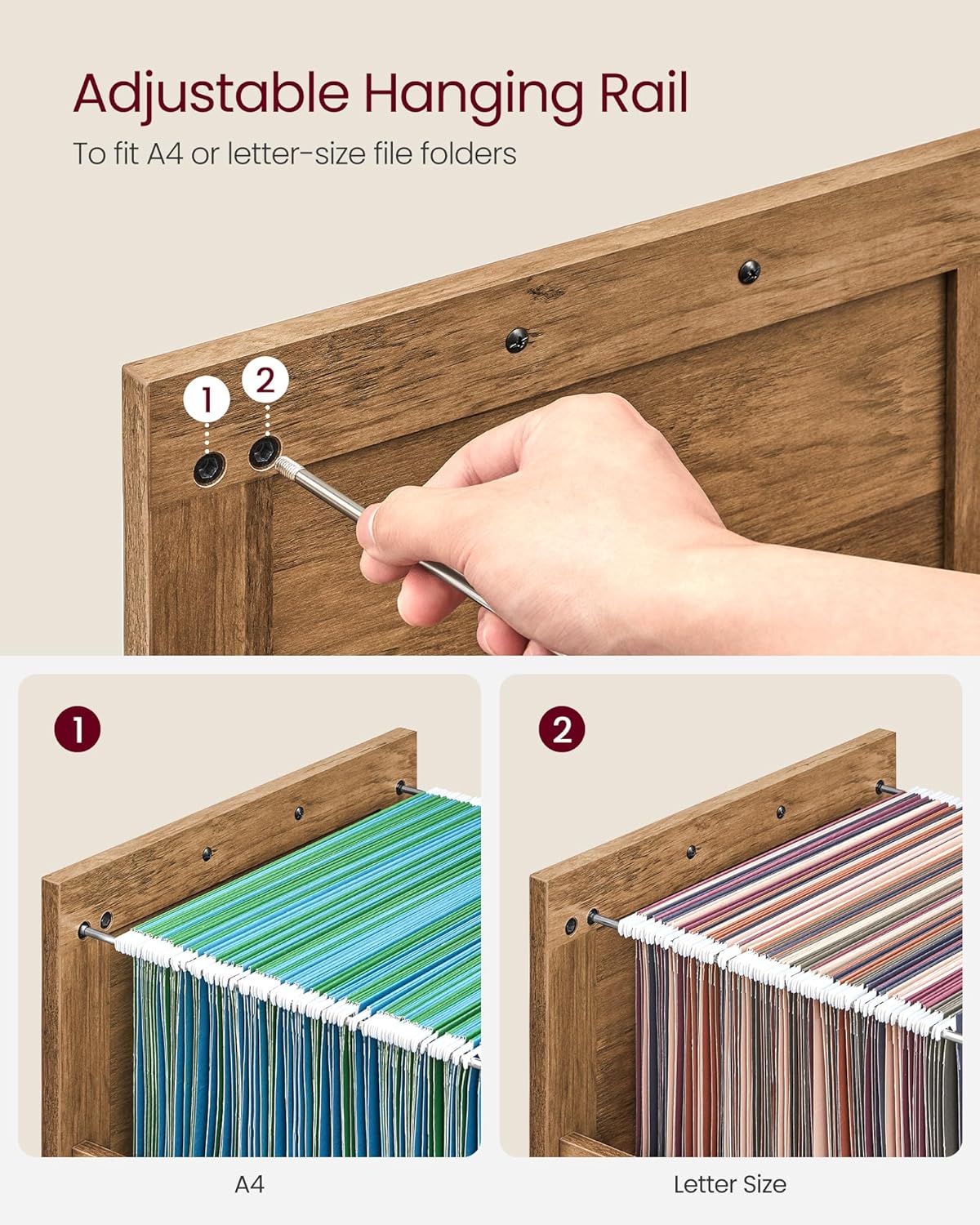 VASAGLE File Cabinet, Filing Cabinet with 3 Drawers, Printer Stand, Fit A4, Letter Size, Hanging File Folders, Modern Farmhouse Style, for Home Office, Honey Brown UOFC054T41