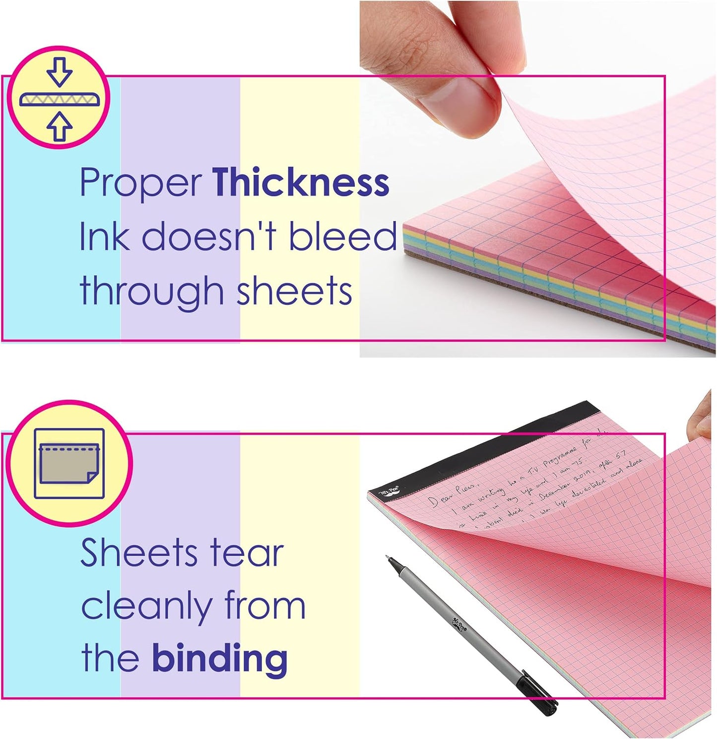 Mr. Pen- Pastel Graph Paper, 1 Pad, 11"x8.5", 4x4 (4 Squares Per Inch), Pastel Colors, 50 Sheets, Grid Paper, Graphing Paper, Graph Paper Pad, Grid Paper Pad, Colored Graph Paper