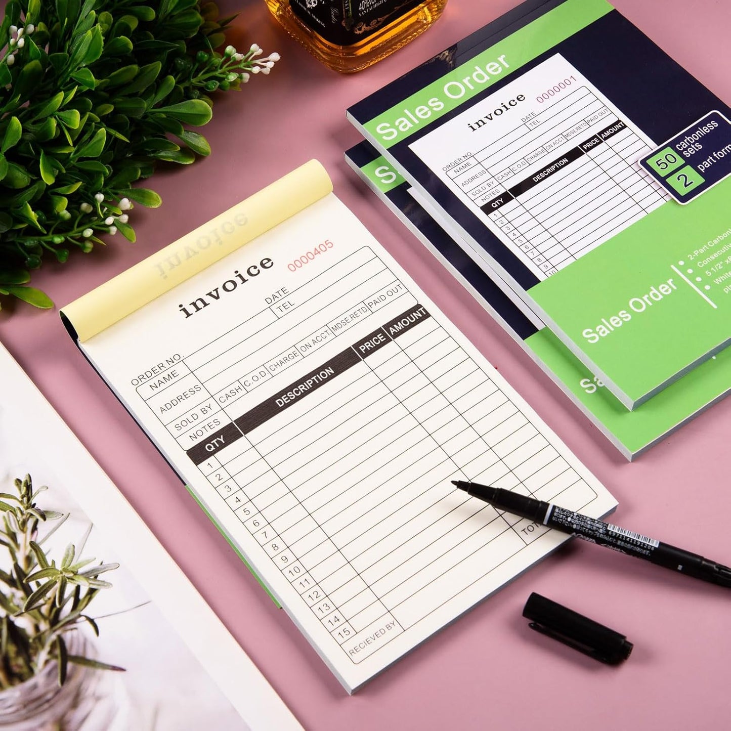 FOBSME Sales Order Books with 2-Part Carbonless Forms 8.27x5.51 Inch Invoice Books Receipt Record Book with Cardboard for Small Business Retail Stores (2 Pad,50 Sets Per Pad)