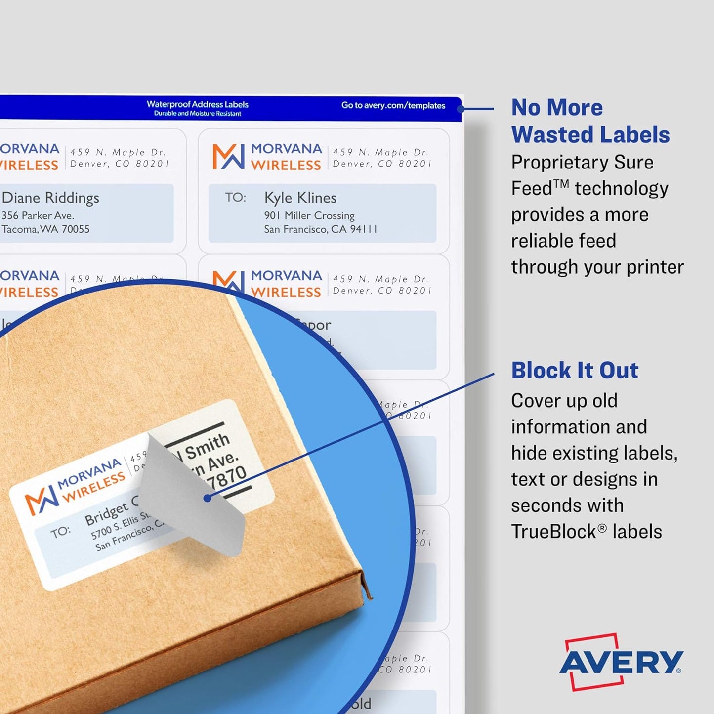 Avery Printable Shipping Labels with Sure Feed, 3-1/2" x 5", White, 400 Blank Mailing Labels for Laser Printers (5168)