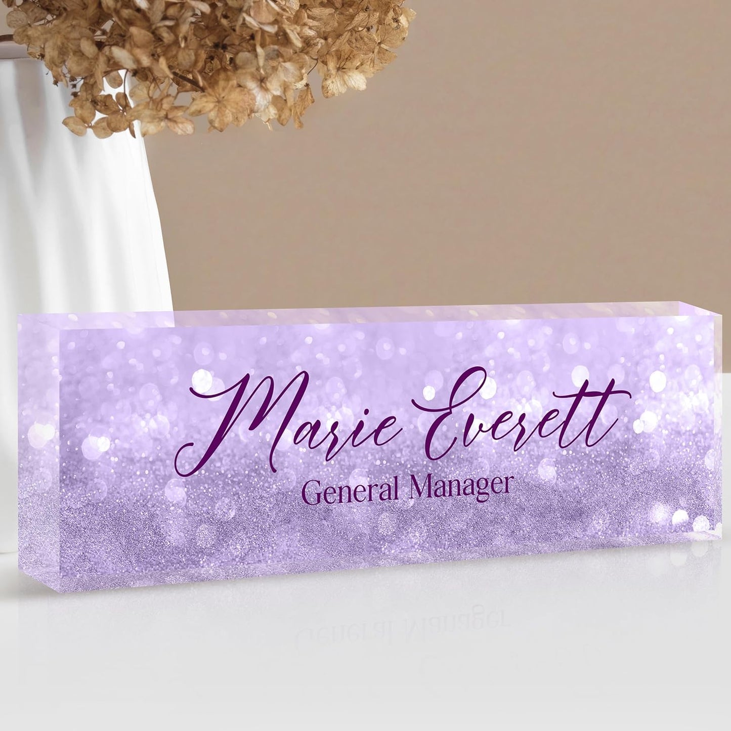 Custom Name Plate for Desk | Personalized Desk Name Plate | Personalized Boss Employee Appreciation Gifts | Acrylic Name Plate Office Desk Accessories (A-Purple Quartz)