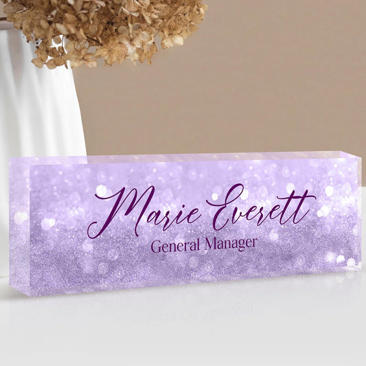 Custom Name Plate for Desk | Personalized Desk Name Plate | Personalized Boss Employee Appreciation Gifts | Acrylic Name Plate Office Desk Accessories (A-Purple Quartz)