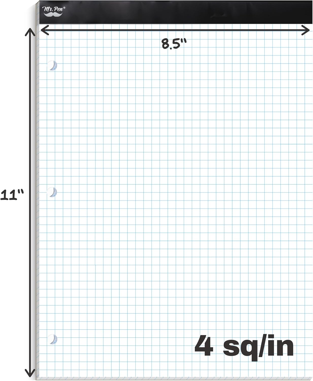 Mr. Pen- Graph Paper, 8.5"x11", 55 Sheets, 4x4 (4 Squares Per Inch), 3-Hole Punched, Math Graph Paper Pad, Computation Pads, Back to School Supplies