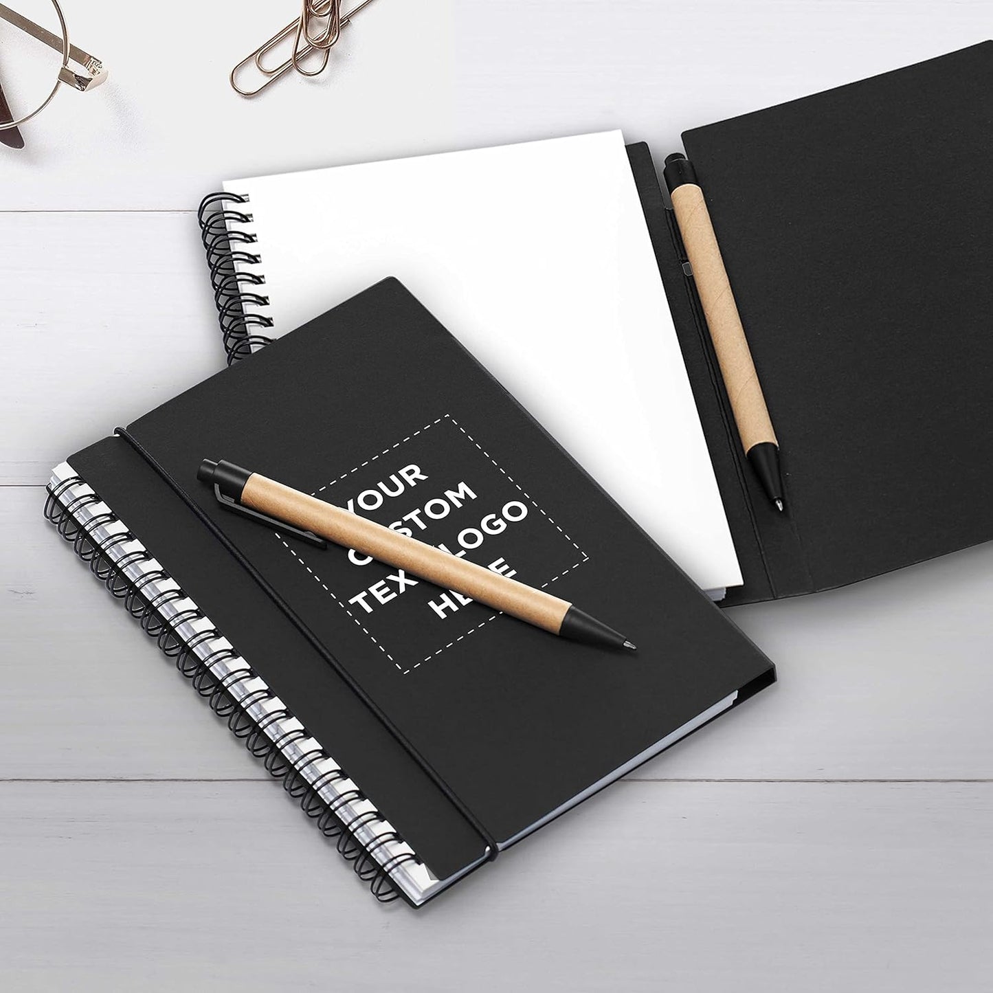 DISCOUNT PROMOS Custom Spiral Notebooks with Elastic Closure Set of 50, Personalized Bulk Pack - Perfect for School, Office, Business and More - Black