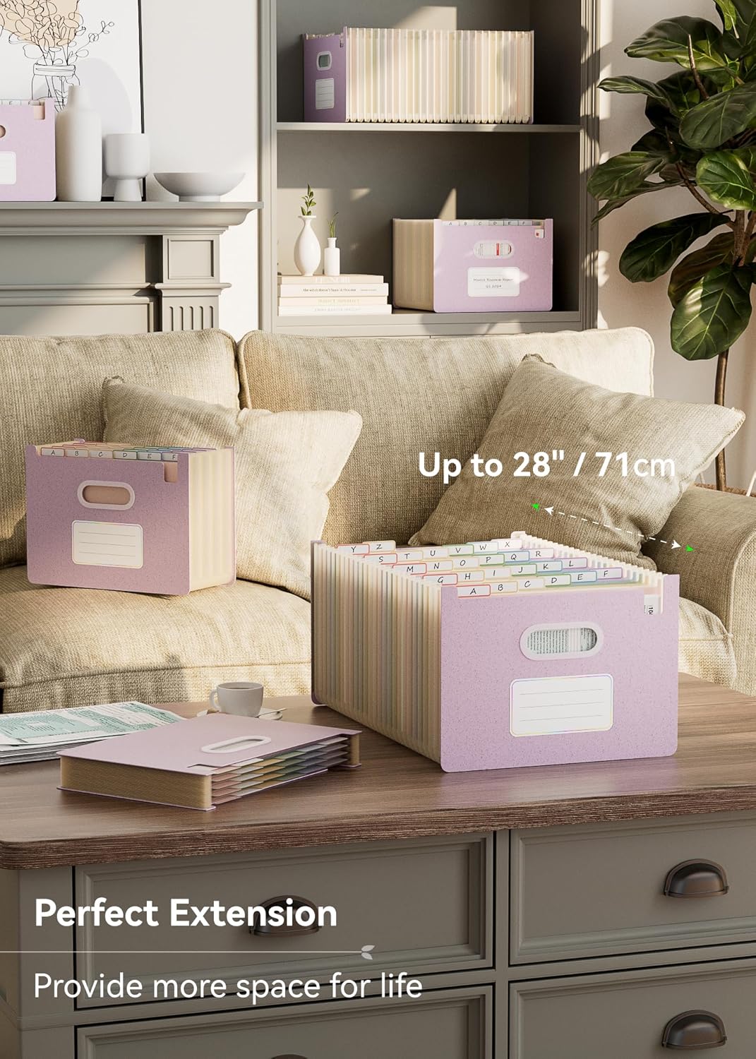 Accordion File Organizer, 26 Pockets Wheat Straw Expanding File Folders, Upright&Open Top, A-Z Bill Receipt Organizer, 100% BPA Free, Return to Nature, Healthy Living, Letter/A4 Size-Lavender Purple