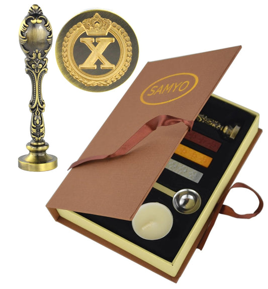 Samyo Creative Romantic Stamp Maker Classic Old-Fashioned Style Brass Color Wax Seal Sealing Stamp Vintage Antique Alphabet Initial Letter Set - (Letter X)