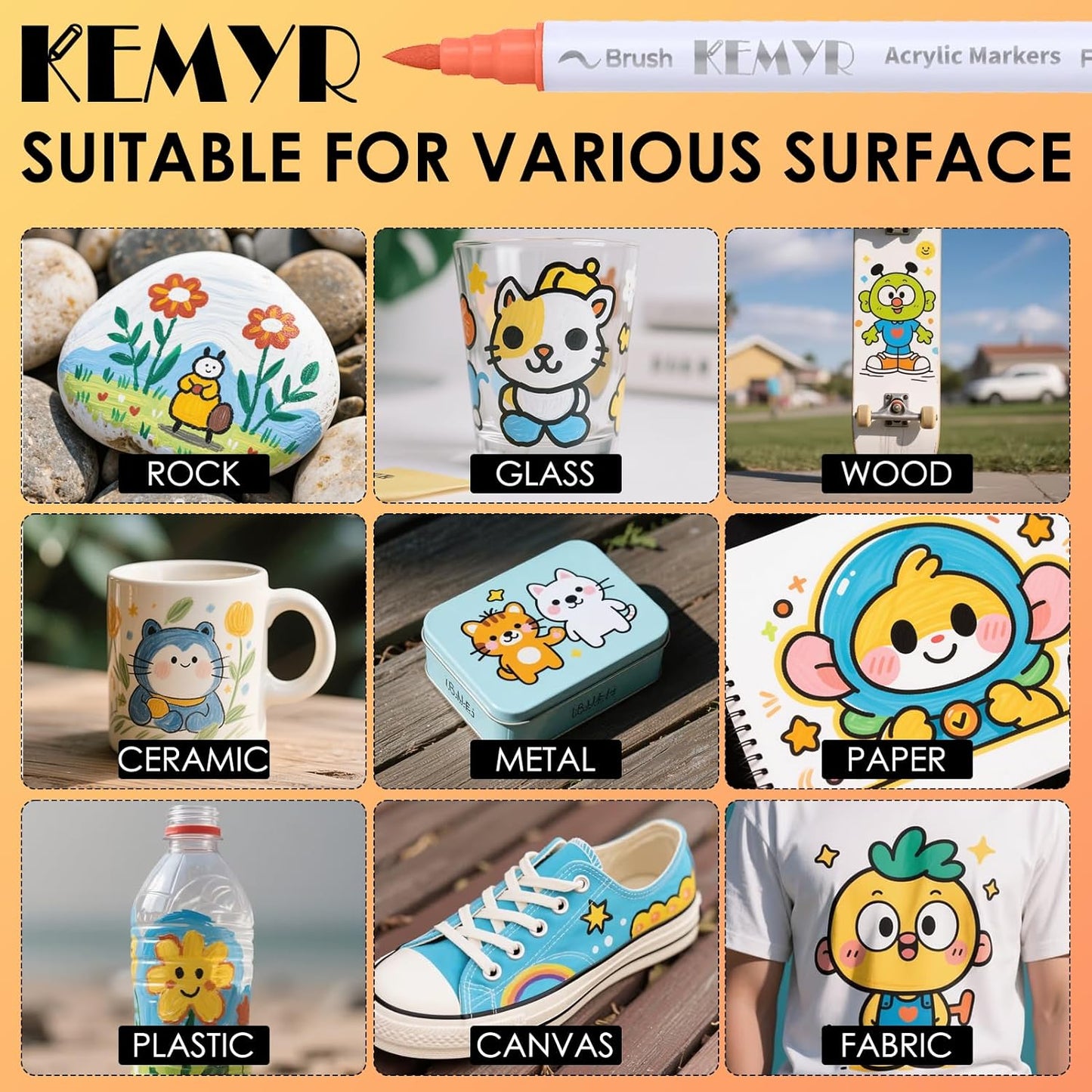 48 Colors Brush & Fine Tip Acrylic Paint Pens, Dual Tip Acrylic Paint Markers for Paper, Wood, Canvas, Stone, Rock, Glass, Fabric, DIY, Ceramic, Art Supplies for Kids and Adults Drawing