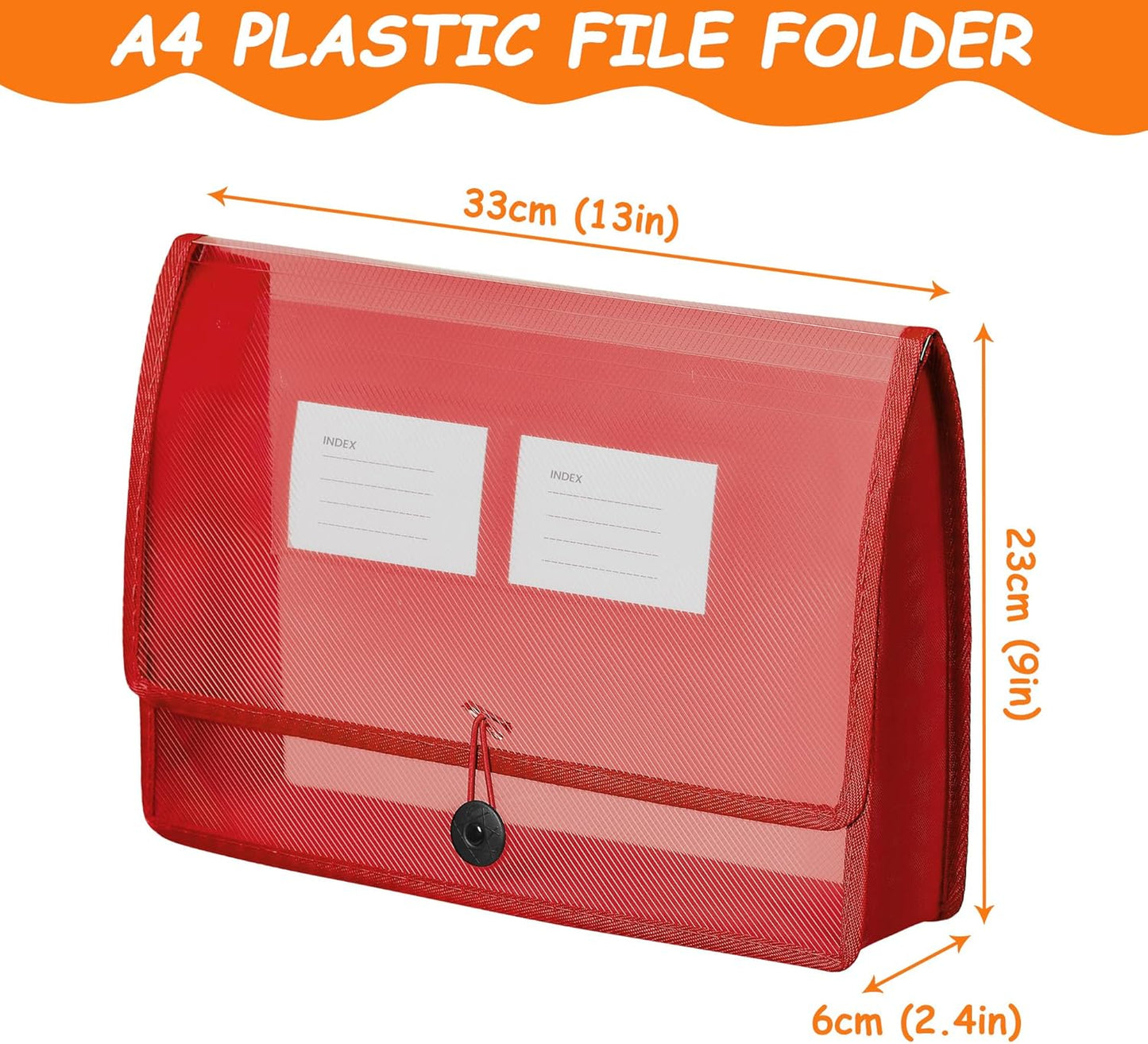 CHEPULA 5Pack A4 Plastic File Wallet Envelope Expanding File Folder Document Organizer with Snap Closure & Label Pocket Clear Colored Waterproof Accordion File Pouch for Office Home