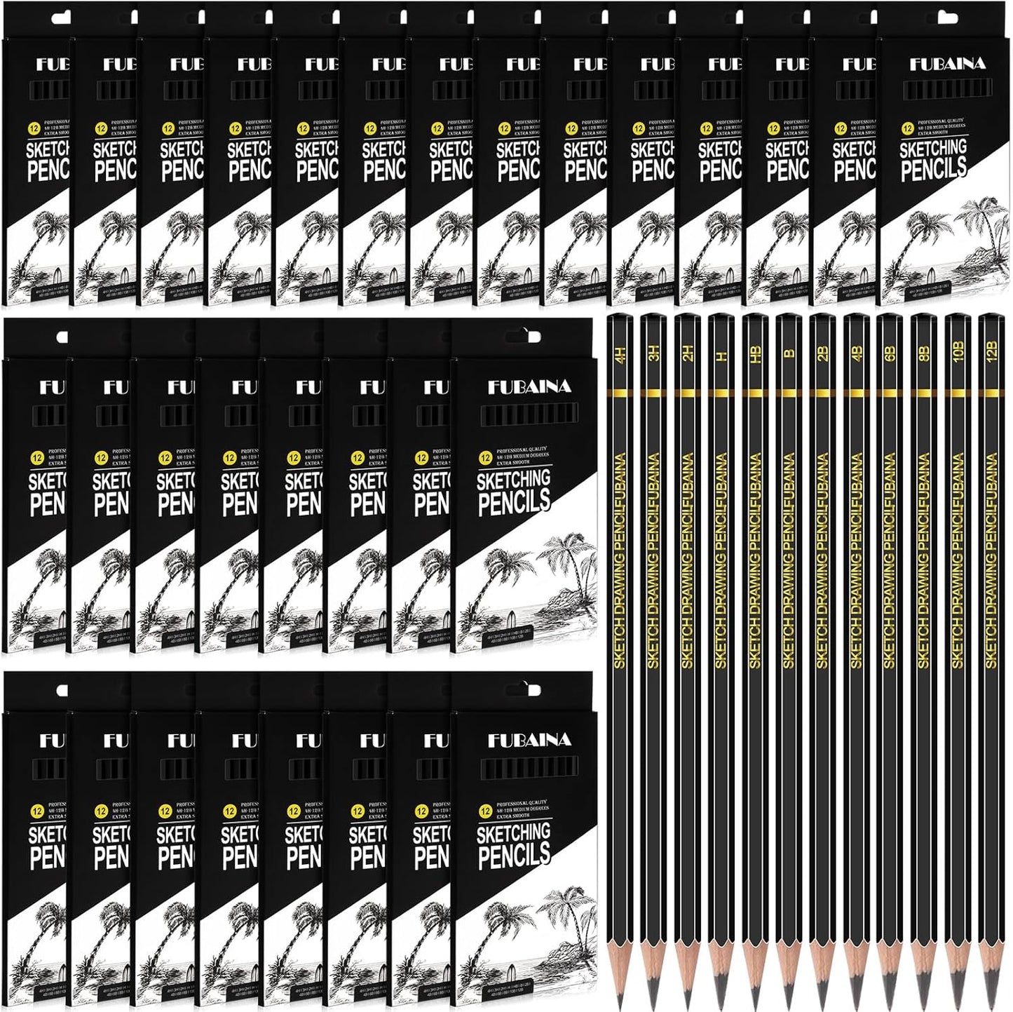 360 Pcs Drawing Sketching Pencil Set Professional (12b - 4h) Graphite Charcoal Gift Bulk for Artists Beginners, Pro Artists, Drawing Art, Sketching