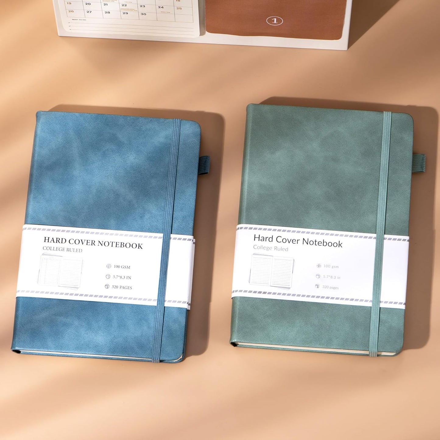 CAGIE Journals Notebooks for Women Men 2 Pack: Journaling Notebooks Journals for Writing Work Leather Diary Hardcover A5 Thick Note Taking Green& Blue