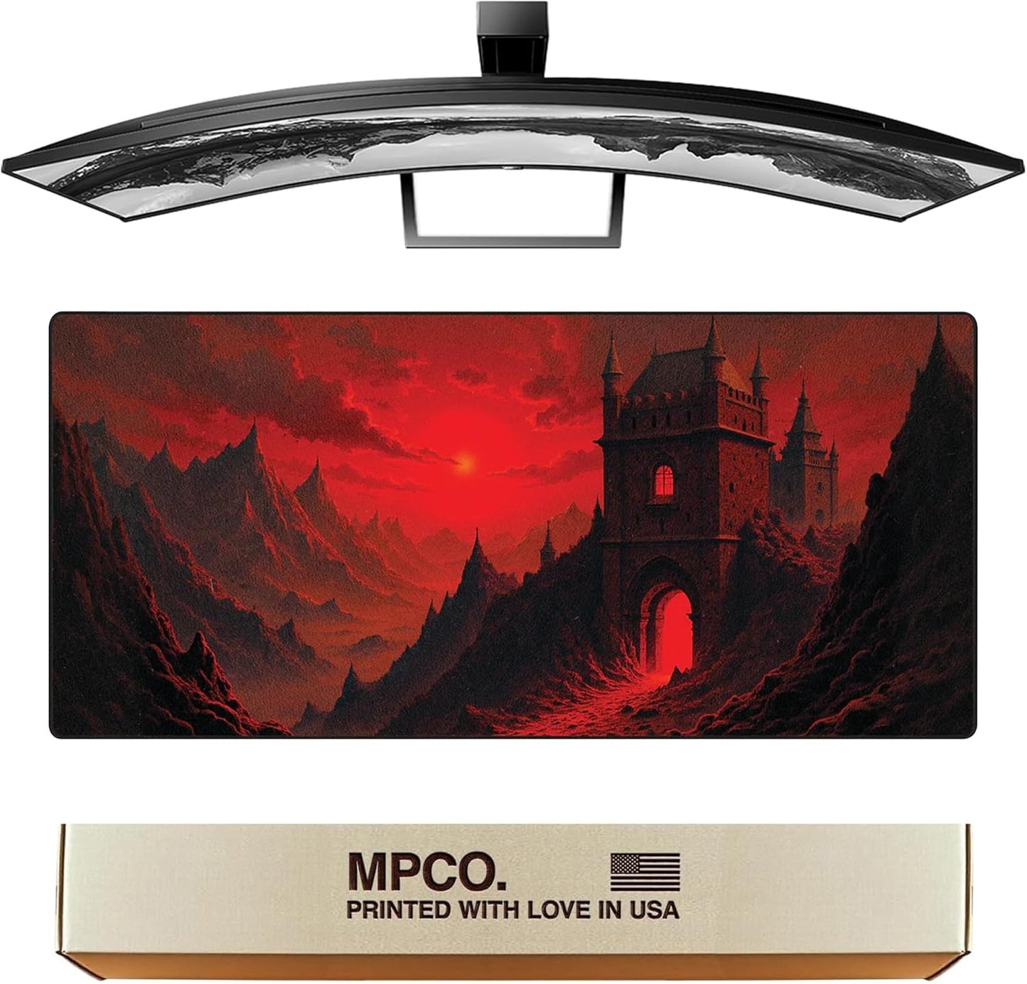 MPCO. Dark Fantasy Large Gaming Desk Pad - 36" x 17" Duraglyde Fabric The Scarlet Passage Desk Mats - Non-slip, Washable, Smooth Glide for Precision Gaming & Work