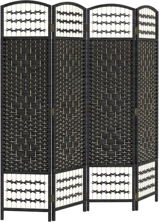HOMCOM 4 Panel Room Divider, Folding Privacy Screen, 5.6' Room Separator, Wave Fiber Freestanding Partition Wall Divider, Black