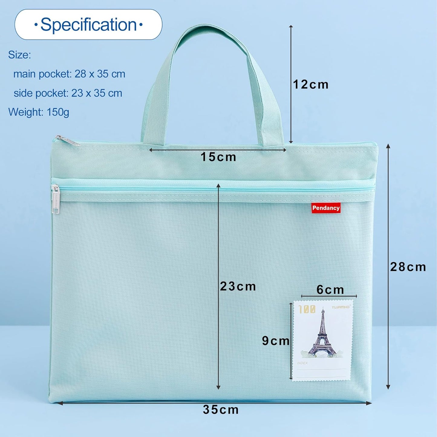 Pendancy Mesh Zipper Pouch 11x13.7 in, Large Double Pocket Waterproof File Bag with Handle, A4 Size Foldable Document Storage for Puzzle Project/Cross Stitch/Travel/Office（Green）