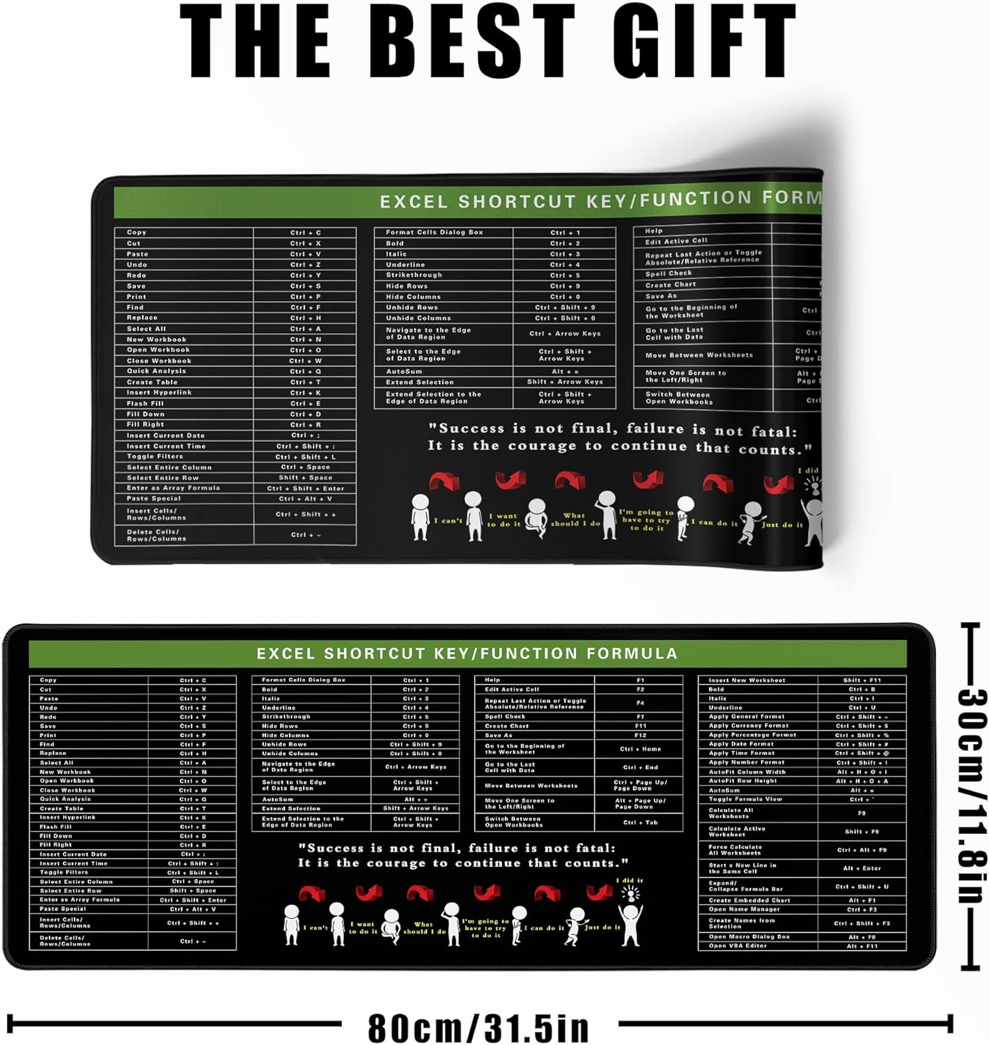 Excel Cheat Sheet Desk Pad Excel Shortcut Keys Mouse Pad Gaming Mouse Pad Desk Accessories Waterproof Non-Slip Large Computer Mat, 31.5x11.8 in (Excel Cheat Sheet)